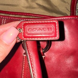 Coach Red Leather Shoulder Bag with Silver Hardware
